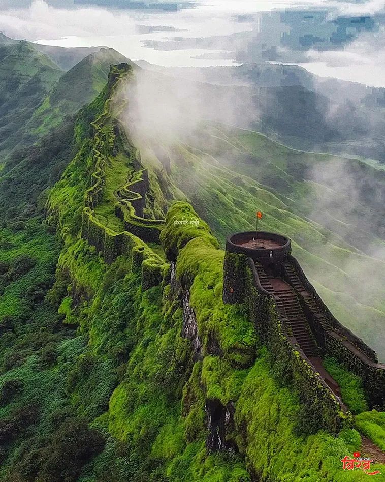 Scenic view of Raigad Fort in Monsoon, a heritage or nature destination in Kokan